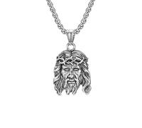 Collana da uomo in argento, in acciaio inox, vintage, con testa di Gesù, 60 cm, Acciaio inossidabile, Nessuna pietra preziosa