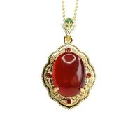 Collana da uomo in giada, con ciondolo in ambra naturale e ambra di sangue, gioiello vintage, forma geometrica, in lega, con gemme artificiali incastonate, regalagli un regalo