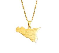 Collana da uomo, Italia Sicilia mappa e nome città ciondolo collane argento oro gioielli italiani Sicilia