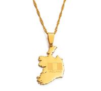 Collana da uomo, mappa della Repubblica d'Irlanda, ciondolo color oro e collane a catena sottile Poblacht na Heireann Paese mappe gioielli