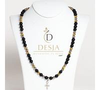 Collana da uomo pietra naturale Lava Vulcanica e Onice Nero chiusura in acciaio
