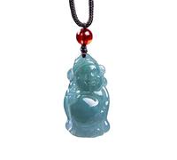 Collana da uomo Reale Naturale Blu Acqua Smeraldo Dio della Ricchezza Collana Ciondolo Squisito Intagliato Gioielli Amuleto Moda Regali per Uomini Donne