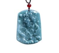 Collana da uomo, smeraldo a giada blu, ciondolo a forma di carpa di loto d'acqua amuleti, amuleti alla moda, gioiello naturale, regalo per uomini e donne