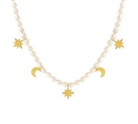 Collana d'Acciaio Femminile, Catena di Perle della Collana Bianca con Luna e collane a Stella 44 cm