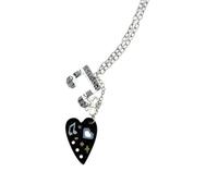 Collana decorativa con ciondolo a forma di cuore con ciondolo in acrilico glitterato, nota musicale e lunga catena per outfit styling collana con ciondolo a forma di cuore acrilico glitter nota