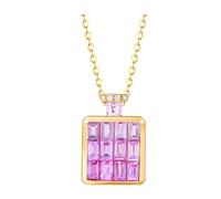 Collana dell'amicizia alla moda, da donna con ciondolo a forma di bottiglia di profumo con zaffiro rosa da 1,3 carati e diamante in oro giallo, Oro giallo 18 carati, Zaffiro