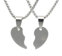 Collana dell'amicizia con ciondolo a forma di cuore, in acciaio inox | Due da condividere - una metà, una volta piegato, un tutto. Antiruggine, resistente all'ossidazione, con chiusura a