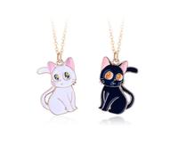 Collana Dell'Amicizia per 2 Bimba, Bff Collane a Catena Con Ciondolo Gatto Luna, Gatto Nero e Bianco Best Friends Forever, Amicizia Gioielli Regali per Bambini Madre Ragazze Amici Sorelle