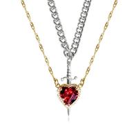 Collana di coppia a forma di spada a forma di cuore, 2 pezzi collana con ciondolo a forma di spada a forma di cuore in argento dorato, collana vintage alla moda con moissanite (Style D,One size)