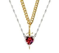 Collana di coppia a forma di spada a forma di cuore, 2 pezzi collana con ciondolo a forma di spada a forma di cuore in argento dorato, collana vintage alla moda con moissanite (Style E,One size)