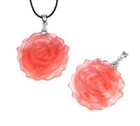 Collana di cristallo curativo per donna/quarzo rosa/collana di cristallo/rosa intagliata a mano a forma di fiore/collana con ciondolo in corda intrecciata con pietre preziose naturali, collana di gioi