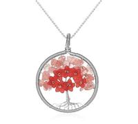 Collana di Cristallo di Agata Rossa per Donna,Ciondolo Albero Della Vita con Catena In Argento,Energia di Meditazione,Colore Argento,Amuleto,Gioielli,Regali per Ragazze,Compleanno,Natale,Agata Rossa