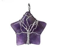 Collana di Cristallo di Ametista Naturale con Ciondolo A Forma di Pentagono A Forma di Stella Avvolto In Filo D'Argento,Collana di Cristallo Curativo Reiki,Regalo di Gioielli Chakra per Donne e Uo