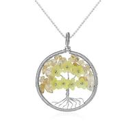 Collana di Cristallo di Citrino per Donna,Ciondolo Albero Della Vita con Catena In Argento,Energia di Meditazione,Colore Argento,Amuleto,Gioielli,Regali per Ragazze,Compleanno,Natale,Citrino
