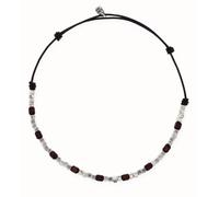 Collana di cuoio con perline di argento e legno