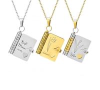 Collana di libri apribili personalizzati per donne e uomini, ciondolo con messaggio nascosto inciso su misura per 6 pagine, regalo di gioielli in acciaio inossidabile per l'amica, la moglie e la mamma