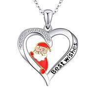 Collana di Natale, collana di Babbo Natale con ciondolo a forma di cuore in argento con catena da 18", regalo di gioielli di Natale per donne e bambineUtile e alla moda