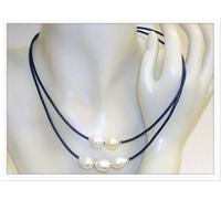 Collana Di Perle Coltivate Barocche 10-11mm Cuoio Blu E Argento Legge 925 ref76