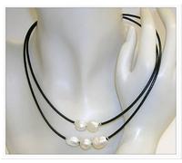 Collana Di Perle Coltivate Barocche 10-11mm Cuoio Nero, Argento Legge 925 ref48