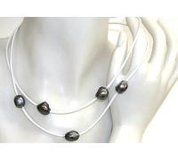Collana Di Perle Coltivate Barocche 11 MM Con Cuoio Bianco E Argento Legge 925