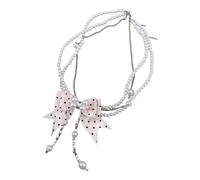 Collana di perle con dettaglio a pois e fiocco alla moda, accessorio per ragazze dal design unico con perline