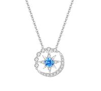 Collana di perle da donna Collana di perle di cristallo Regali Collana con stella a otto punte in argento Sterling S925 con zaffiro e ciondolo femminile per la migliore amica