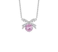 Collana di perle da donna, collana di perle e cristalli, regali in argento sterling S925, collana con fiocco e diamanti rosa, dolce collana con catena a clavicola.