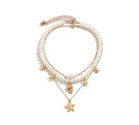 Collana di perle da spiaggia per le donne collana a strati con stella marina dorata collana con ciondolo a forma di conchiglia di mare collana girocollo da spiaggia estiva per donne gioielli