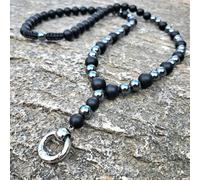 Collana di perle da uomo in onice nera O ring ciondolo chiusura collana