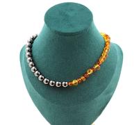 Collana Di Perle Di Ambra Vera Del Mare Baltico + Ematite 8 Mm. Collana Femm