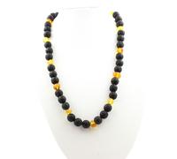 Collana Di Perle Di Ambra Vera Del Mare Baltico + Lava 8 Mm Catena In Acciaio