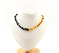 Collana Di Perle Di Ambra Vera Del Mare Baltico + Tormalina Schorl Del Brasile