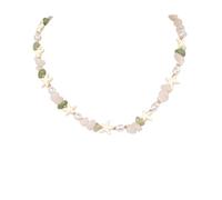 Collana di perle di giada rosa verde da donna, perline di pietra miste con ciondoli a forma di stella marina, stile pastello morbido per abiti estivi