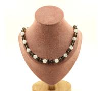 Collana Di Perle Di Quarzo Fumè Del Brasile + Quarzo Craquelé Del Brasile 8 Mm