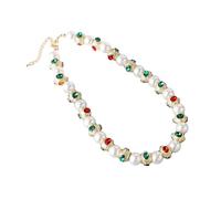 Collana di perle di vetro dell'annata di artigianato pesante con pietre preziose verdi rosse disegni gioielli in lega di zinco per le donne stili antichi gioielli di perle di vetro