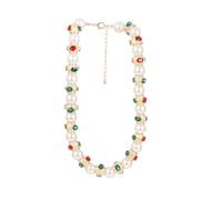 Collana di perle di vetro dell'annata di artigianato pesante con pietre preziose verdi rosse disegni gioielli in lega di zinco per le donne stili antichi gioielli di perle di vetro