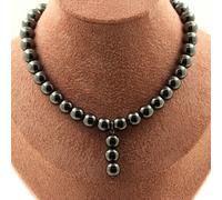 Collana Di Perle Ematite 8 Mm + 3 Perle Ematite 8 Mm. Catena In Acciaio Collana