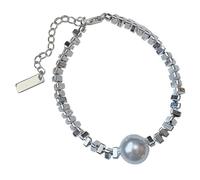 Collana di perle in ottone alla moda da donna, grande accento di perle, girocollo placcato argento regolabile, lussuosa e delicata sulla pelle, gioielli perfetti, tendenza 2024, ottone, senza pietre