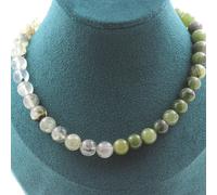 Collana Di Perle Prehnite D'Africa + Giada 8 Mm. Catena In Acciaio Collana Donne