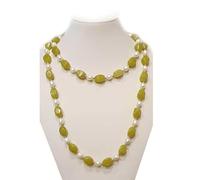 COLLANA di PERLE SCARAMAZZE e Giada verde con INSERTI RODIATI ORO - 112cm