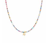 Collana di perline colorate donna | Collana impermeabile con lettera N | Ciondolo con iniziale in acciaio inox placcato oro 18K | Regolabile e delicata sulla pelle (40-45 cm)