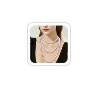 Collana di perline da donna, collana vintage con perle finte flapper, collana di perle per donne, regalo di compleanno di San Valentino per lei - Lunghezza 150 cm, Misura unica, Plastica, Nessuna
