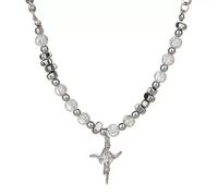 Collana di perline incrinato realizzata con specchio di ghiaccio in acciaio al titanio Y2K ciondolo croce stella estetica regolabile per uomo gioielli per feste regali per anniversario di compleanno A