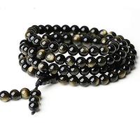 Collana di perline Mala Bracciale buddista tibetano for la meditazione del Buddha ， Bracciale in pietra naturale 108 perline Ossidiana oro ghiaccio/Ossidiana oro nero/Collana cristallo tè Elastico for