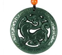 Collana di pietra di giada, amuleto Feng Shui, ciondolo con drago cinese, ciondolo in giada Hetian di grado A certificato autentico, talismano for prosperità, denaro, buona fortuna, unisex, verde/514