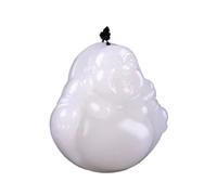 Collana di pietra di giada, collana Feng Shui, collana di pietre preziose naturali, ciondolo Buddha che ride, collana di giada bianca, portafortuna for donne e uomini, cristallo che attrae ricchezza,