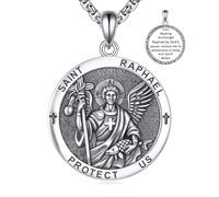 Collana di San Raffaello, in argento Sterling 925, per uomini e donne, con ciondolo a forma di sacro Raphael, patrona della guarigione e viaggiatori, medaglione arcangelo cattolico 22+2", catena