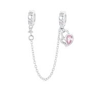 Collana di sicurezza con lucchetto a forma di cuore rosa per San Valentino, con 2 distanziatori in gomma, in argento Sterling 925, con perle abbinabili Pandora, Argento sterling
