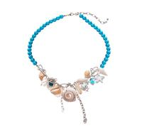 Collana di tallone di vetro con il guscio blu - un design alla moda in stile stile vacanze sulla spiaggia a forma di stella con un tocco di eleganza come accessorio