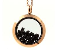 Collana Diamante Nero Grezzo. Modello Medaglione 25 Mm. Colore Oro Rosa.